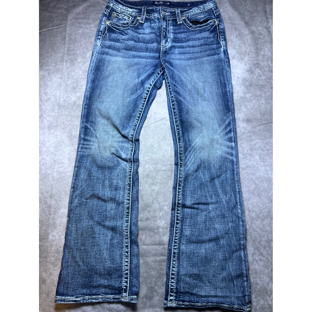 Miss Me Bootcut Jeans Women 30 Blue Mid Rise Fleur De Lis Sequin E9266B3R